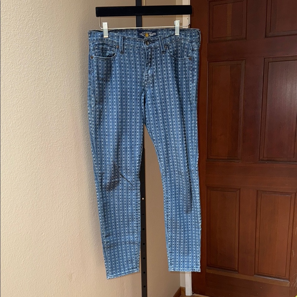 Lucky Brand Sofia Skinny Jeans Diamond Stripe Pattern Women’s Size 8 Inseam 29”